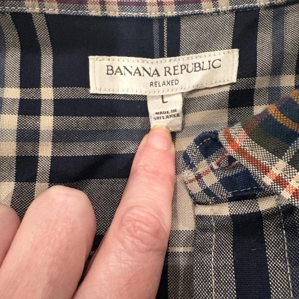Banana Republic men’s RELAXED-FIT PATCHWORK OXFORD shirt L plaid